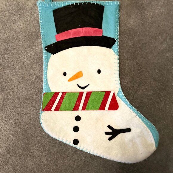 2 Felt Christmas Stockings, One Green of Santa & One Blue of a Snowman - Picture 5 of 6
